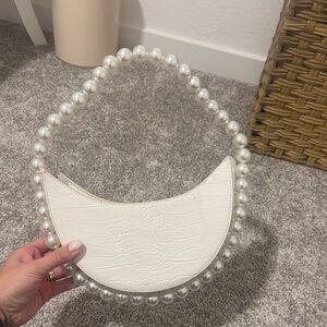 Public Desire White Pearl-Trimmed Shoulder Bag